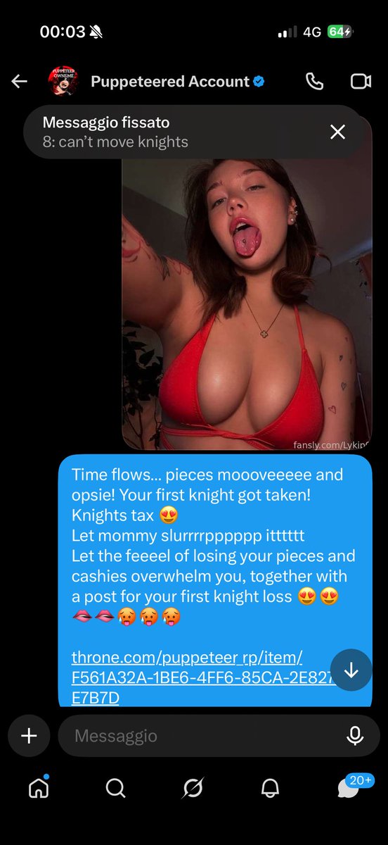 CiaranD364530's tweet photo. We are battling… I have lost the first knight and my account gets fucked harder by @Puppeteer_rp 😵‍💫😵‍💫

The more pieces I lose the more my account gets fucked and the hornier she dumber I get 😵‍💫😵‍💫😵‍💫🥵🥵🥵🥵

#chess #findom #accountplay #passwordplay #wankbattle #paypig #femdom https://t.co/YYz1kmxr4J