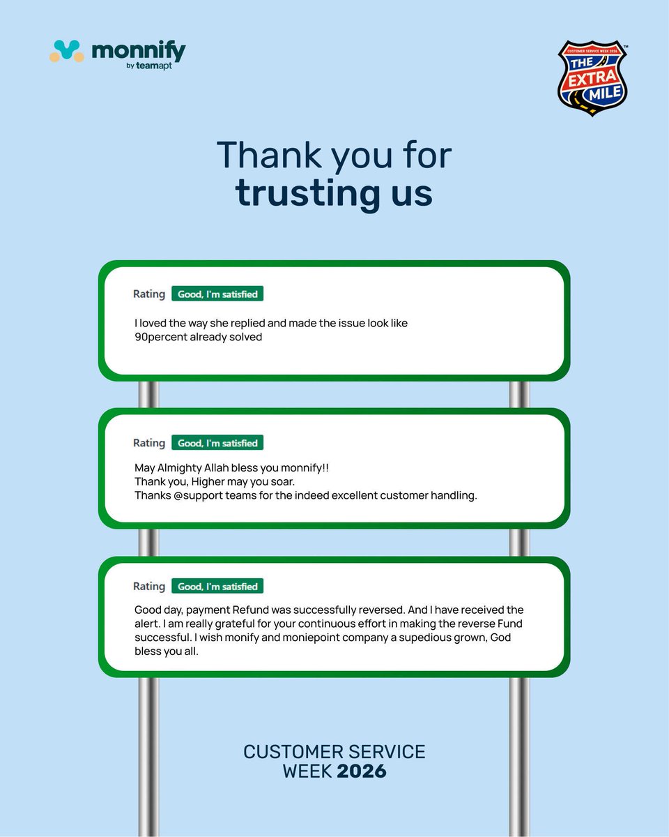 monnify's tweet photo. We love hearing from our customers. Your feedback keeps us going, helps us do better, and reminds us why we do what we do. https://t.co/KbkEZKdMOa