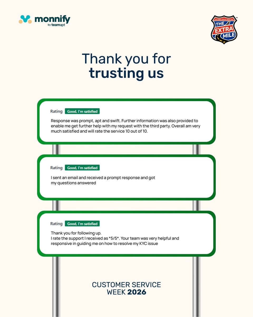 monnify's tweet photo. We love hearing from our customers. Your feedback keeps us going, helps us do better, and reminds us why we do what we do. https://t.co/KbkEZKdMOa