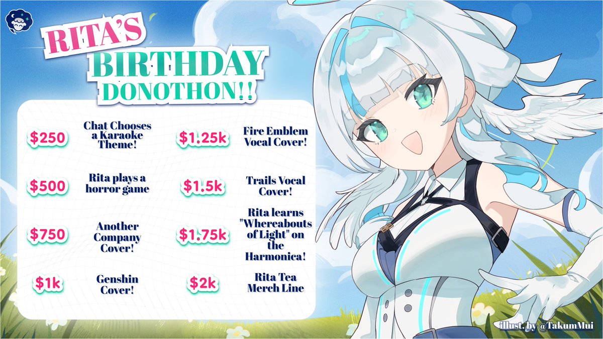 RitaKamishiro's tweet photo. My birthday donothon starts IN 20 MINUTES with a stream with my manager~ 
Let's see how much she know about the games I play on my channel hehehe... 
We also have secret stretch goals we'll reveal if we reach our final donothon goal, AND we'll be raiding into my newest cover!! https://t.co/V40nYVF0ox