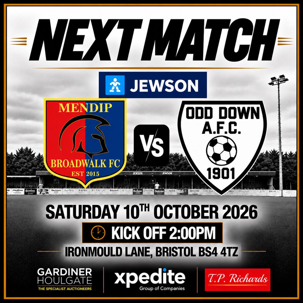 Odd_DownAFC's tweet photo. Next Match 

🆚 @MendipBroadwalk 
🗓️ Saturday 10th October  2026
🏆 @_WesternLeague_ 
🏟️ Ironmould Lane, Bristol, BS4 4TZ
🕑 2:00PM
@swsportsnews @_WesternLeague_ https://t.co/0sKm4e9OM1