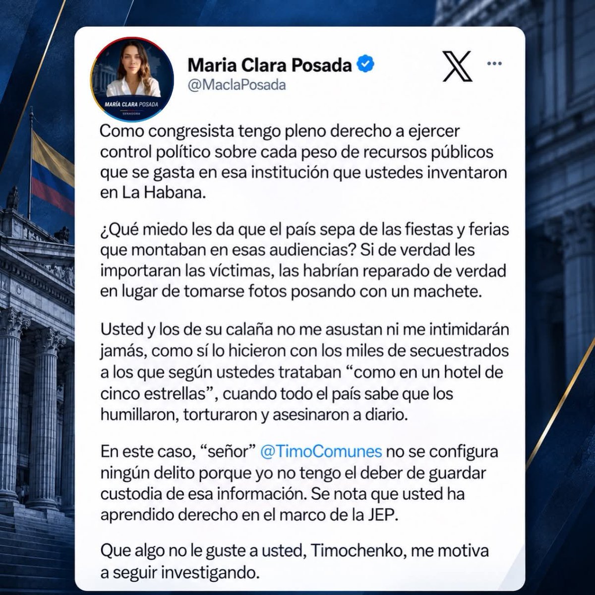 Rincon001A's tweet photo. Aplausos de Pie para la Senadora de Moda del Centro Democrático María Clara Posada https://t.co/Q5VO7k6CTv