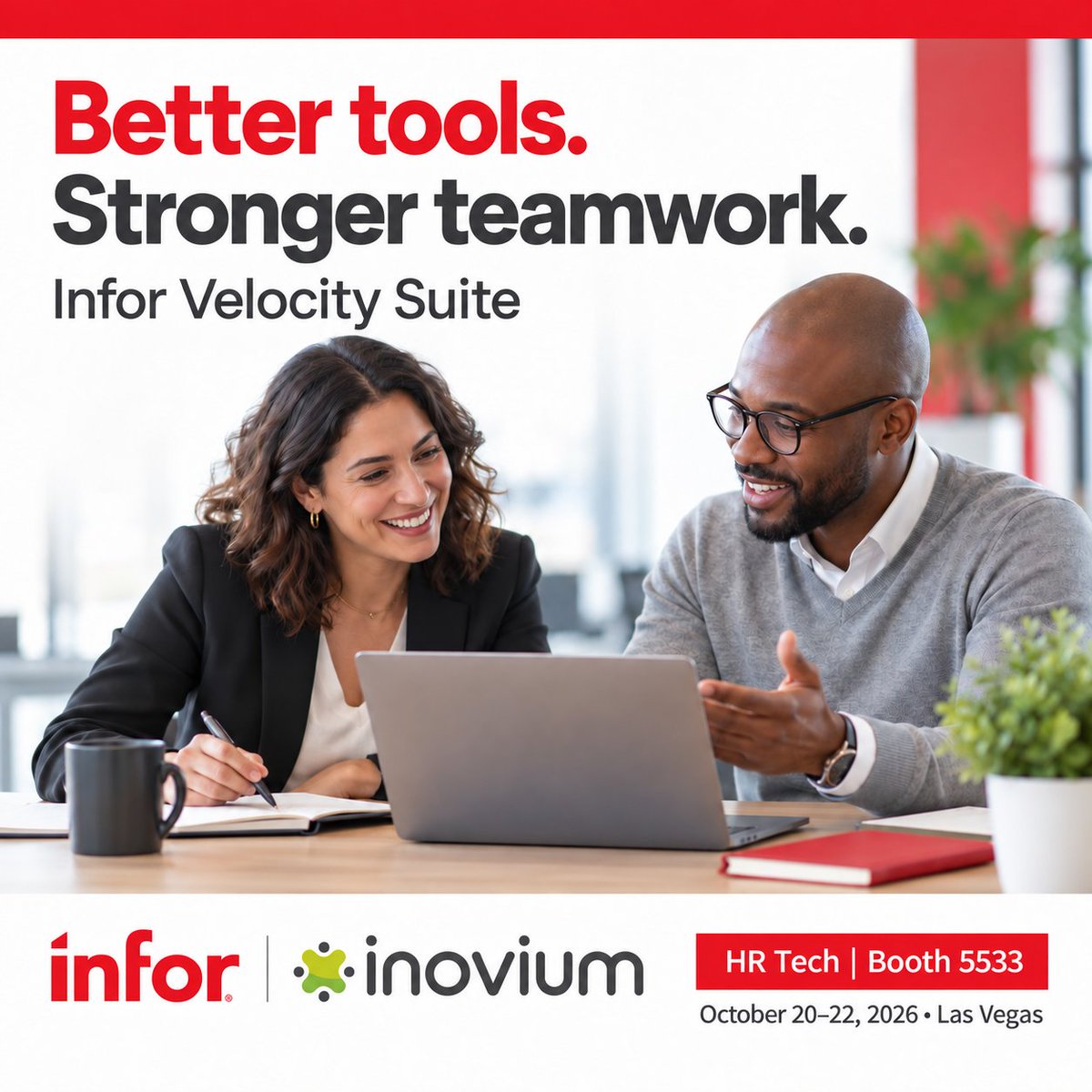 BuminFlorida's tweet photo. Whose perspective should shape your AI plans? Talk Infor Velocity Suite with Infor and Inovium at HR Tech, Booth 5533. Bring the team’s questions. October 20–22, 2026 | Las Vegas. #PeopleFirstAI https://t.co/BlVlQq1Mel