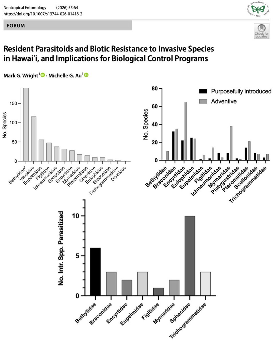 Neotrop_Entomol's tweet photo. Resident Parasitoids and Biotic Resistance to Invasive Species in Hawaiʻi, and Implications for Biological Control Programs
https://t.co/8PouzGXKO2
#neotropicalentomology #seb #pestmanagement #parasitoids #hymenoptera https://t.co/4IaLEJu30S