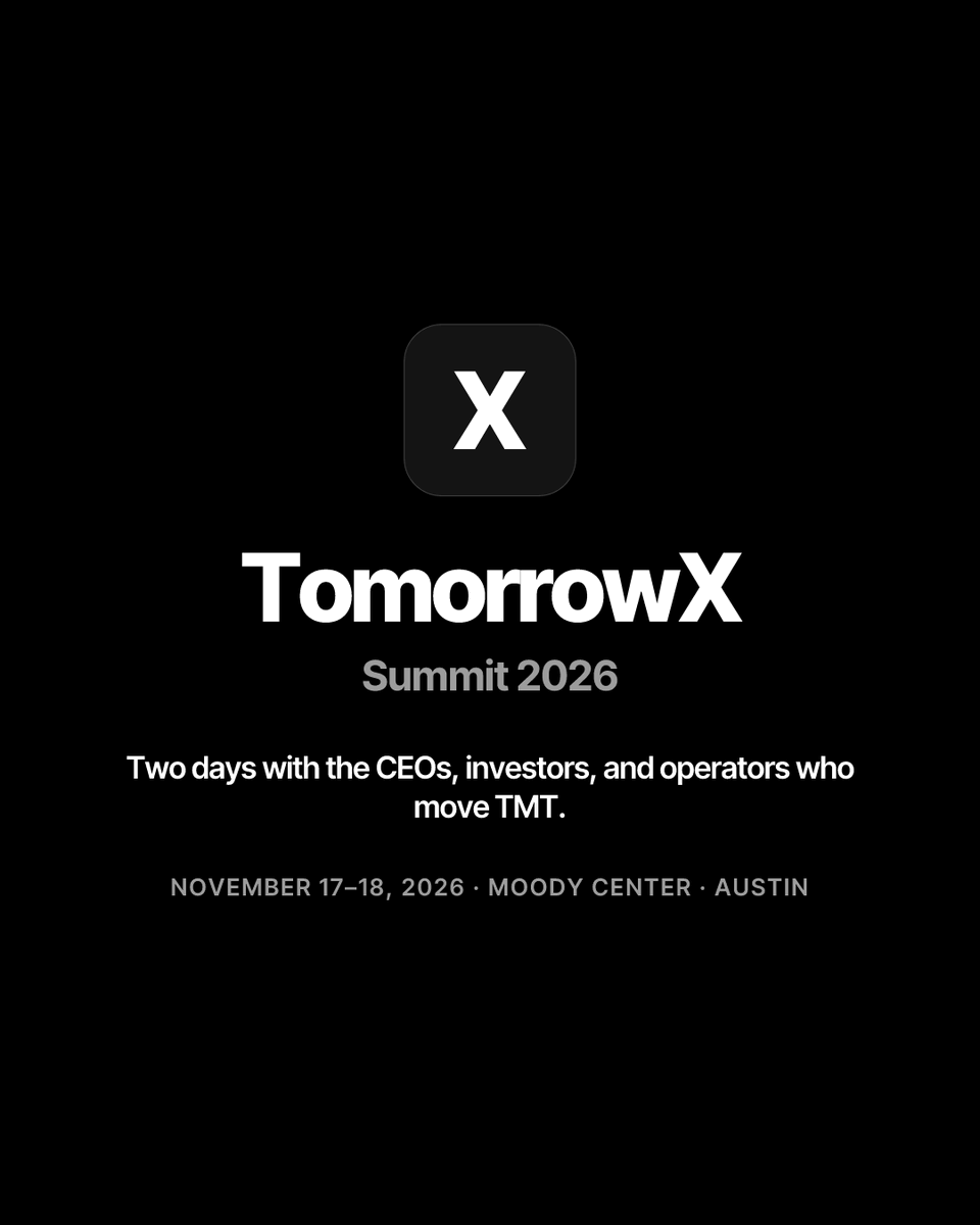 shellych12's tweet photo. Heading to TomorrowX Summit 2026 in Austin, Nov 17-18. Two days with the CEOs, investors, and operators moving TMT. @TomorrowXSummit #tomorrowXsummit2026 https://t.co/Xq25l3wTQm