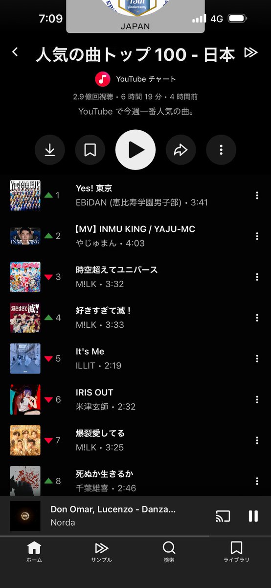 hata_iryou's tweet photo. 今YouTube music開けたら2位になってて草 https://t.co/wWPOYs2Ftj
