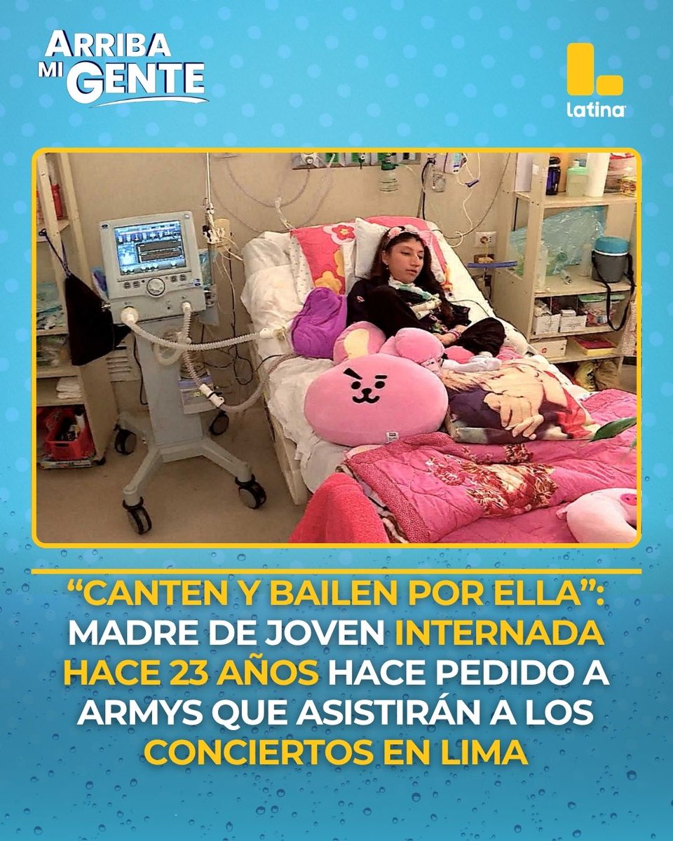 Latina_pe's tweet photo. #ArribaMiGente 💜🎶 Analí lleva 23 años en el Hospital del Niño y encontró en BTS una de sus grandes pasiones. 🥹 Hoy, mientras sueña con volver a casa junto a su familia, su madre tiene un pedido para todas las ARMY que asistirán a los conciertos en Lima: “Que canten y que bailen por ella”. 💜✨

▶️🔗  https://t.co/27wCmrpppq