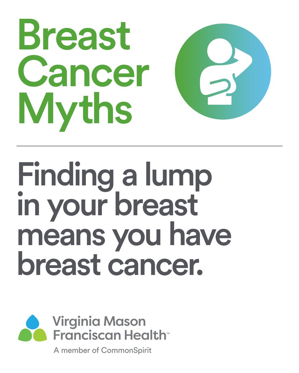 VMFHealth's tweet photo. Bust this myth: Finding a lump in your breast does NOT mean you have breast cancer. During Breast Cancer Awareness Month, let's talk about what a breast lump actually means and why it's important to get it checked.

Learn more at https://t.co/SAM3WXS03Y. https://t.co/ZwdKSo4ztV