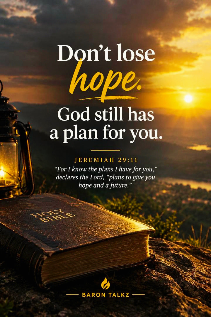 Barontalkz's tweet photo. Don’t lose hope. God is still working, even when you cannot see it. Trust His plan and keep believing.

#Faith #TrustGod #Hope #Jesus #BaronTalkz https://t.co/TLQEbvHTLI