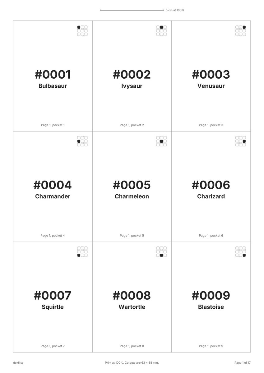 DexlistTracker's tweet photo. For dexli's binder placeholders, print page 1 at 100%/Actual size and measure the 5 cm line before cutting.

If the line isn't 5 cm, check the print scaling first.

https://t.co/Xmt1SNkC3P https://t.co/8o61dqYd5v