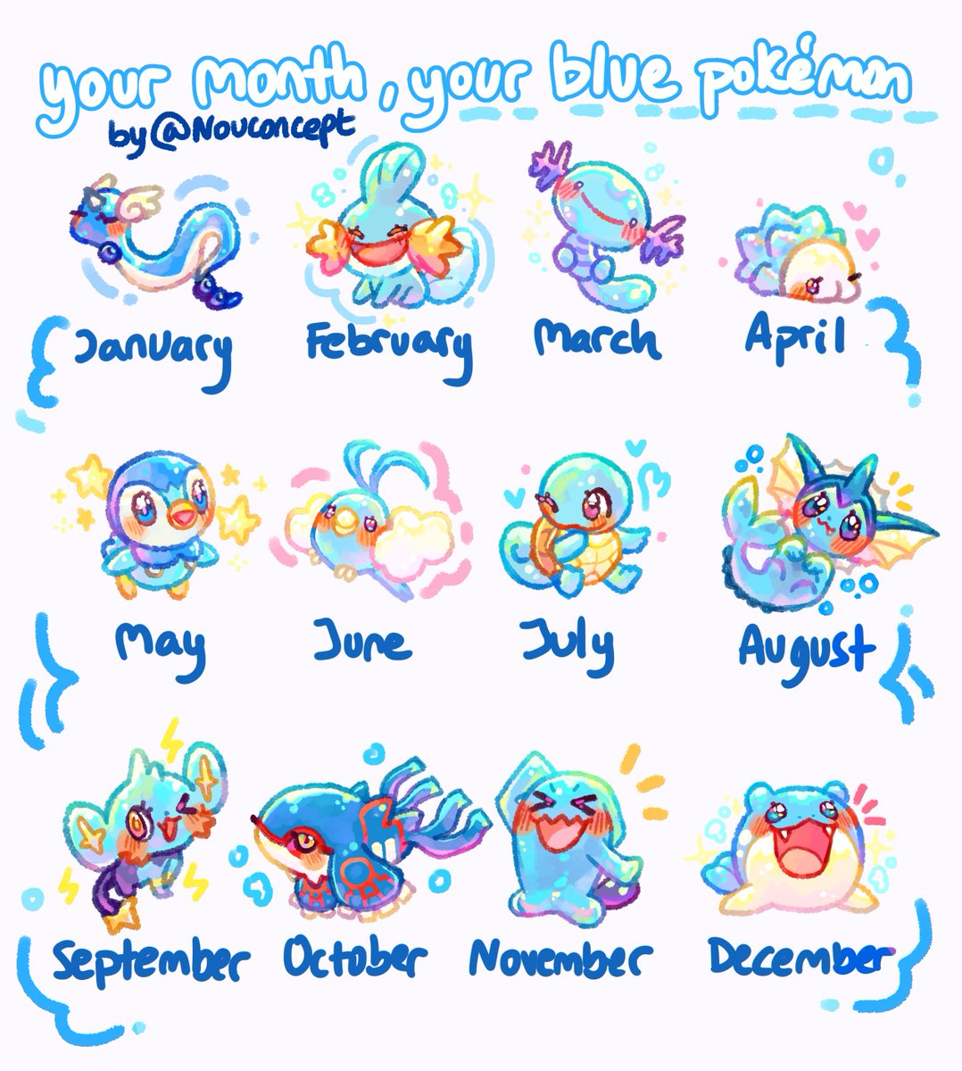 nouconcept's tweet photo. your birthday month, your blue pókemon! 🩵✨ which one did you get? https://t.co/7DcyD1Olwy