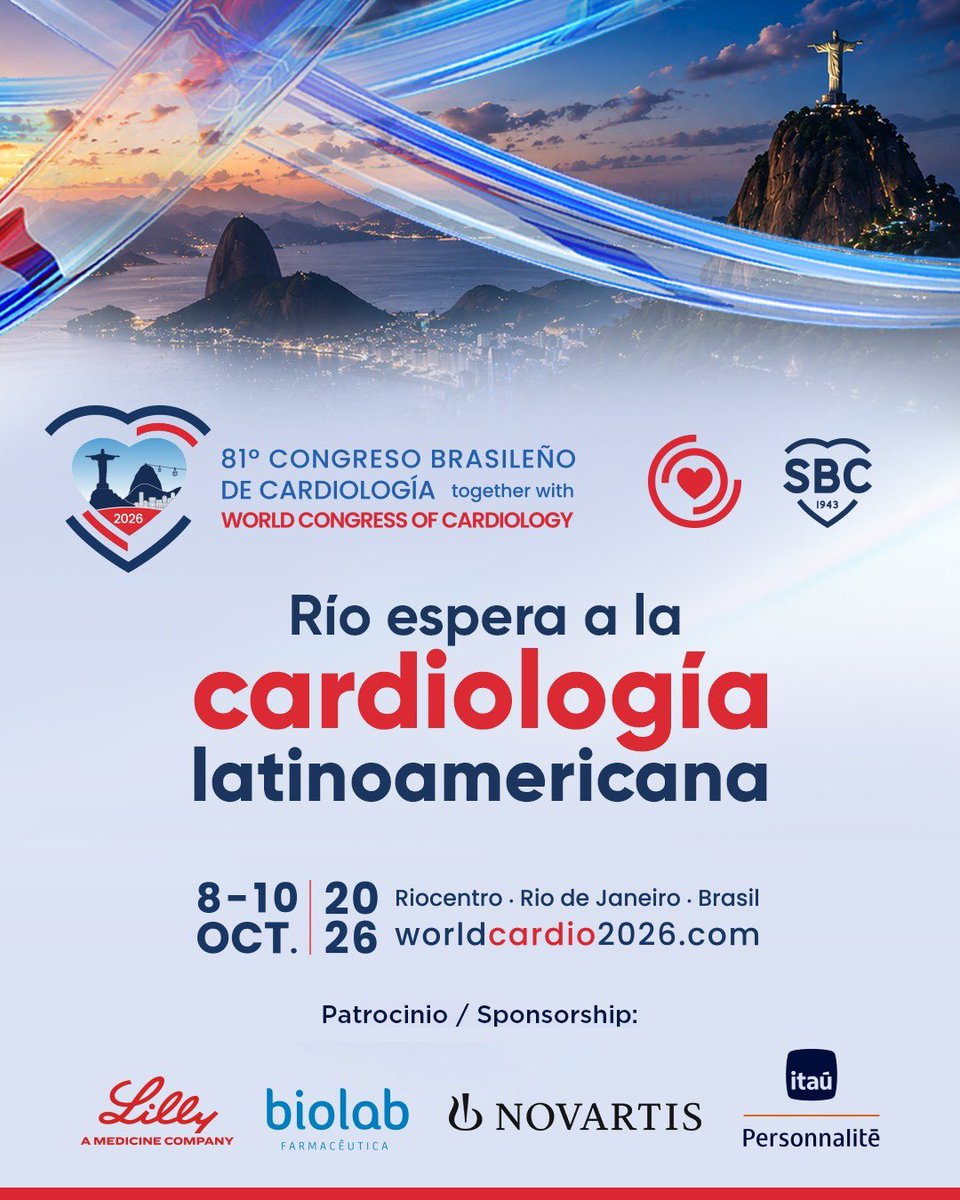 SIAC_cardio's tweet photo. ❤️ Río espera a la cardiología latinoamericana.

Del 8 al 10 de octubre, Río de Janeiro será sede del 81° Congreso Brasileño de Cardiología junto al World Congress of Cardiology.
📍 Riocentro, Brasil
Desde #SIAC acompañamos este gran encuentro internacional.

#WCC2026 #Cardiología #CorazónSIAC