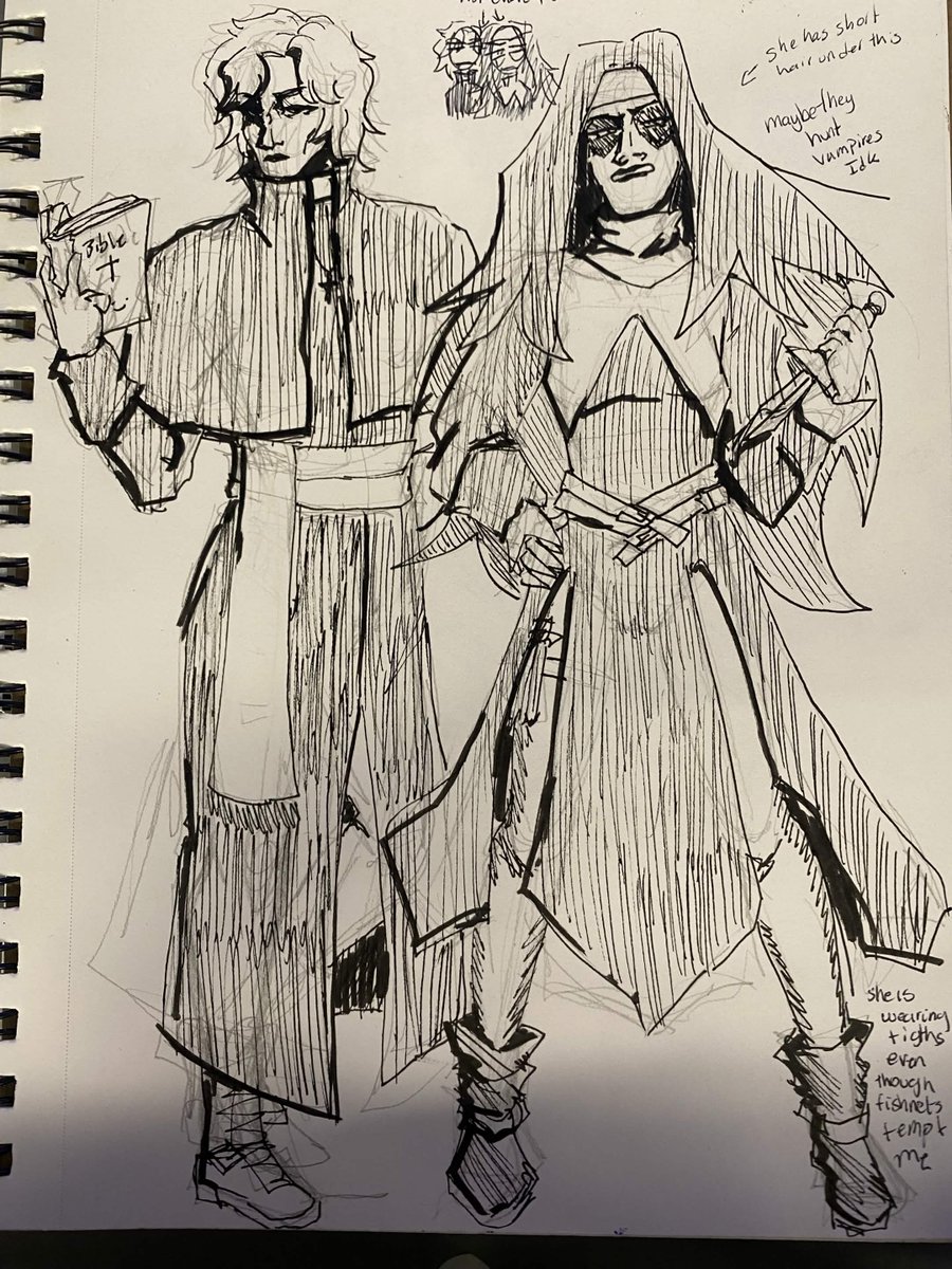 DinotripleR's tweet photo. i will do more to these later and i dont care as much abt religious accuracy so please dont get on my ass about it but here. maybe they hunt vampires or something https://t.co/uKUhrA6nkL