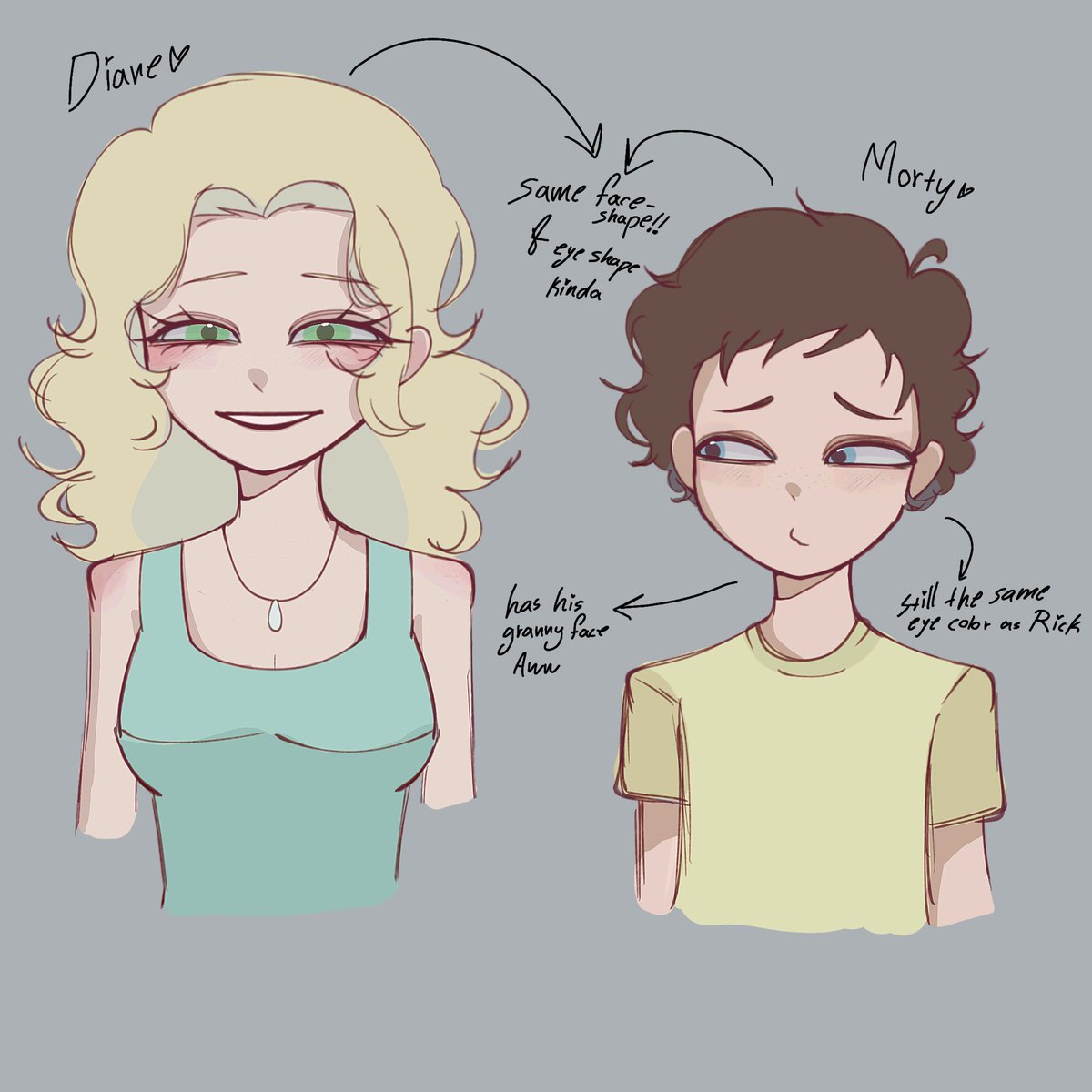 uiui_q1's tweet photo. forever A BIG FAN of the HC that Morty has the same face shape &amp; eye shape as Diane's you can’t convince otherwise he has his granny face🥹 https://t.co/kQTJHK8w1o