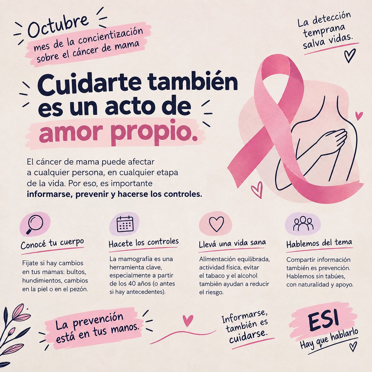 HayQueHablarlox's tweet photo. 💗Octubre es el mes de concientización sobre el cáncer de mama.

Hablar del tema también es cuidarnos y acompañarnos. La prevención comienza con información.

@lawilli @adatasur @EnzoAnaGaiman 

#OctubreRosa #CáncerDeMama #Prevención #Concientización #ESI #HayQueHablarlo https://t.co/NmOvGkHMbM