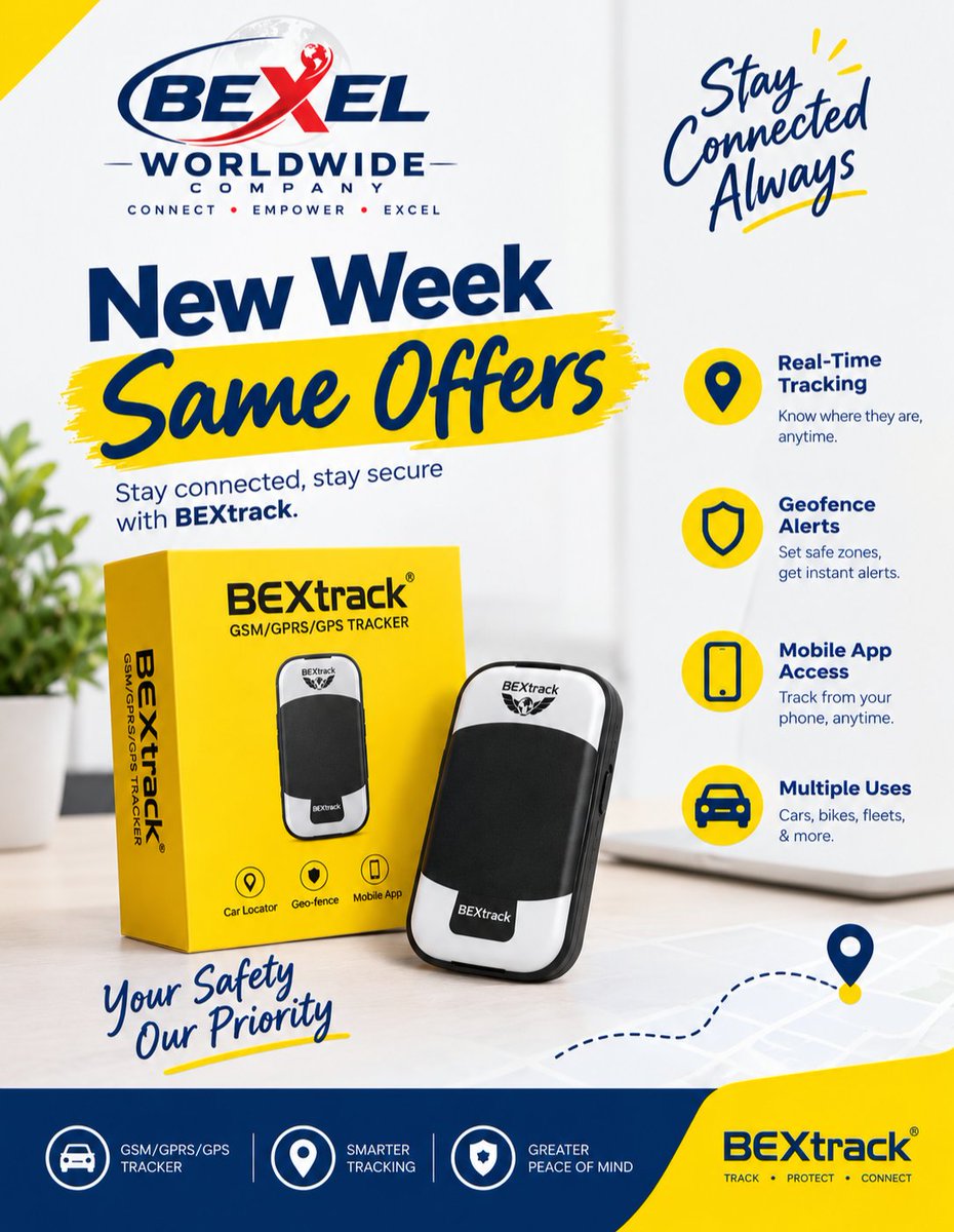 bexelworldwide's tweet photo. Never lose peace of mind with BEXtrack Smarter Tracking. ππ‘οΈ Real-time updates, geofence alerts, and easy mobile app control all in the palm of your hand. Your safety is always our priority. β¨
#bextrack
#StaySafeNigeria https://t.co/aq3n0ZJHmn