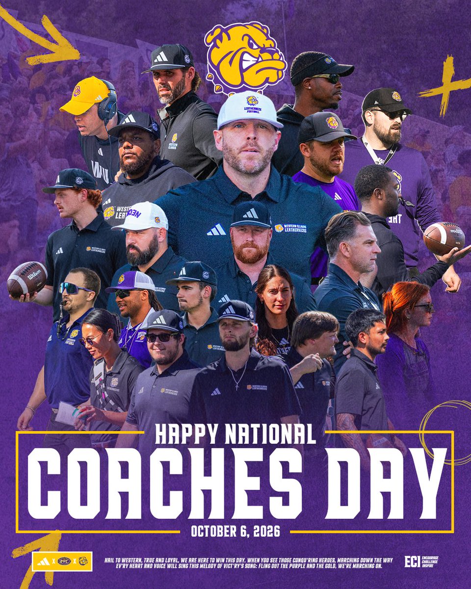 WIUFootball's tweet photo. Built different because of the ones who lead us. 🫡

Happy National Coaches Day to our Leatherneck coaching staff. 💜💛

#GoNecks | #OneGoal | #ECI https://t.co/sUkdOy4oIr