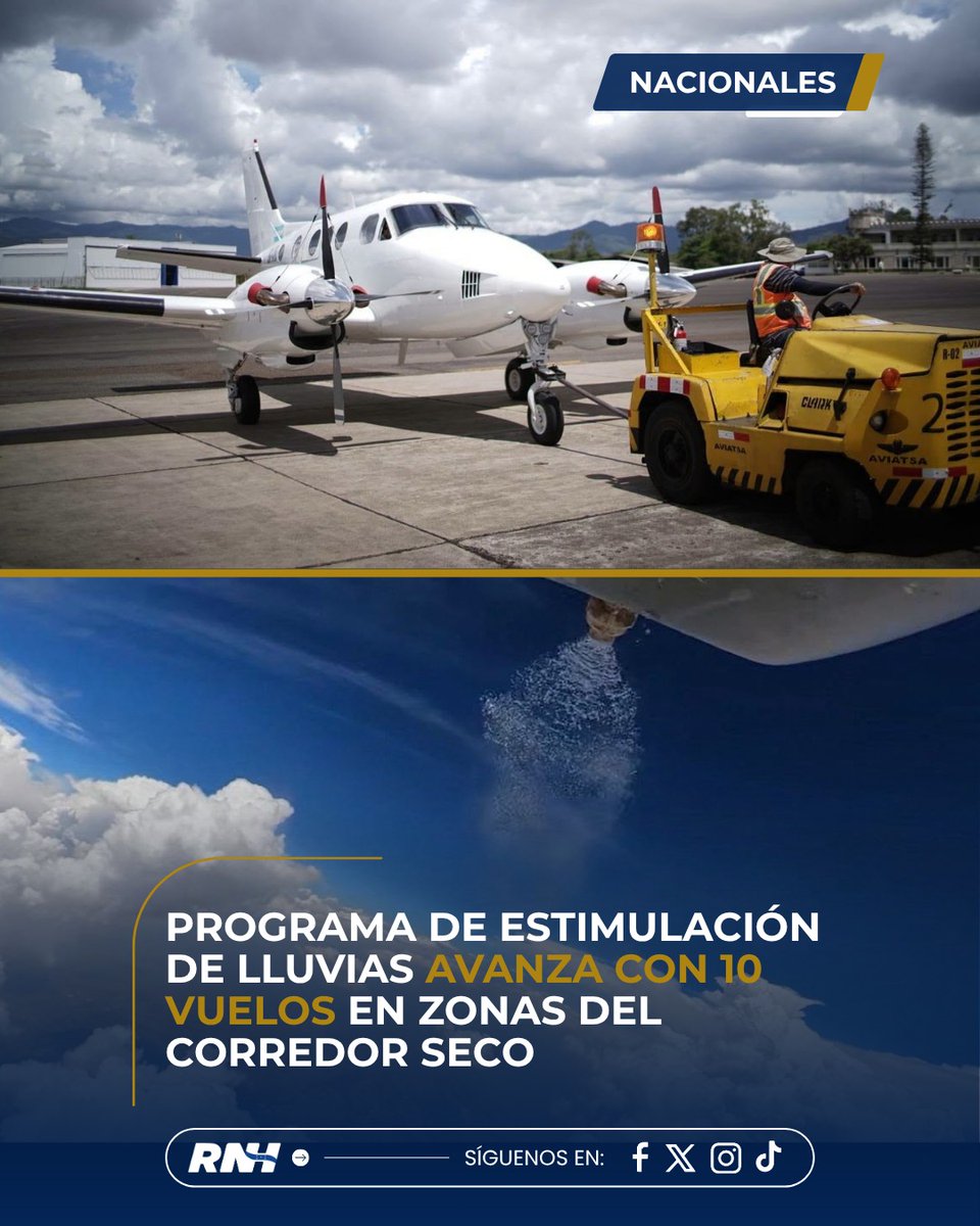 RTNH_Oficial's tweet photo. ⛅️ SAG reporta 10 vuelos de estimulación de lluvias en zonas del Corredor Seco, con cerca de 1,000 litros de yoduro de plata utilizados.
✈️ El programa contempla 20 vuelos y continuará cuando las condiciones meteorológicas sean adecuadas.
#RNH #UnGobiernoQueHace #SAG https://t.co/DAGNPD90BY