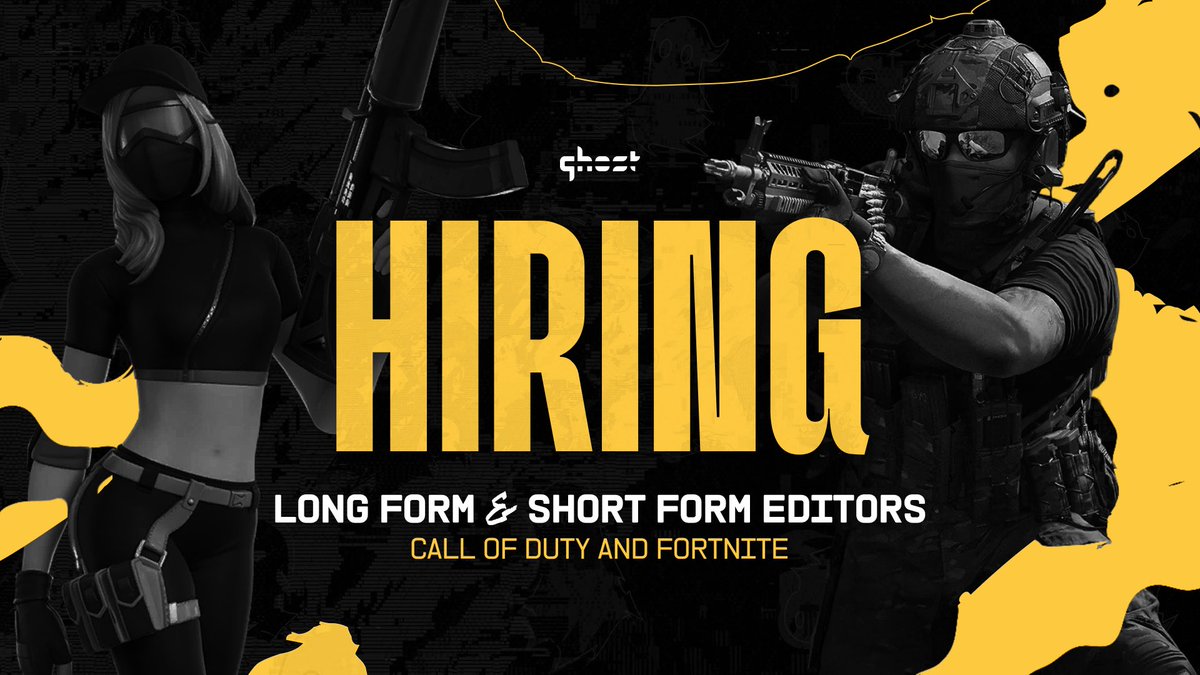 GhostGaming's tweet photo. Ghost Gaming is looking for both long-form &amp; short-form editors who specialize in editing Call of Duty or Fortnite content!

Who wants to work with us?

Reply with your work or portfolio 👇 https://t.co/RUlLFnCrMc