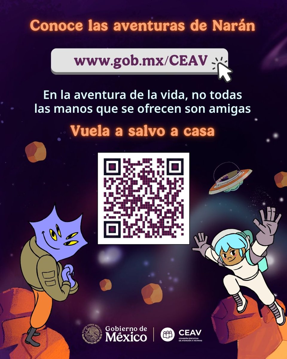 CEAVmex's tweet photo. 🚀Conoce #AlertaEspacial y acompaña a Narán a detectar situaciones de riesgo para niñas, niños y adolescentes.
La prevención es fundamental para protegernos y cuidar nuestra integridad.
Visita:
🔗https://t.co/SM0VEI9C4T https://t.co/tBxV98XsiU