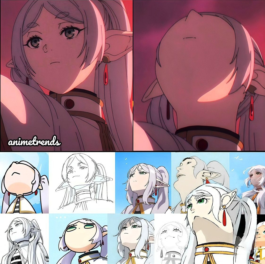 AnimetrendsRE's tweet photo. Never forget when Madhouse made the meme of Frieren looking up canon! 🗿 https://t.co/EwV0m4NDOU