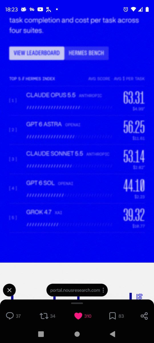 kiacodes's tweet photo. @NousResearch the page design is catastrophic. it blurs out when im trying to scroll to read the other models benchmarks. https://t.co/1wcBQOaIna