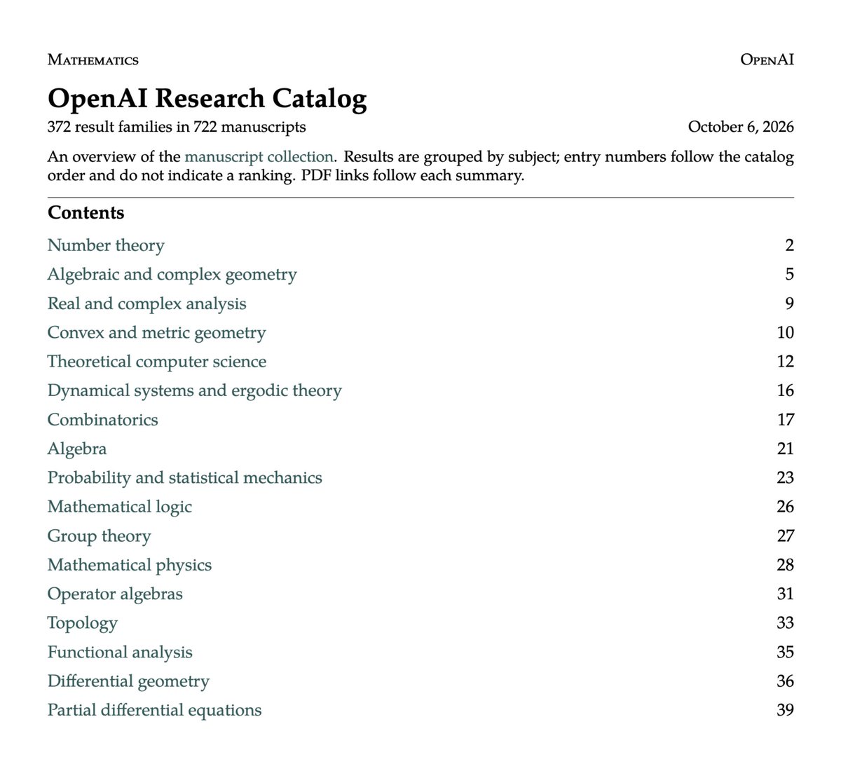 DotCSV's tweet photo. 🔴 ¡OPENAI LIBERA AVANCES EN MATEMÁTICA!

Por fin OpenAI ha publicado los cientos de resultados de problemas matemáticos que llevaba estas últimas semanas guardando bajo llave.

Son 372 resultados que han publicado en un repositorio de Github y que cubre avances en muchísimas ramas de las matemáticas.

Recordemos, todos estos resultados se han conseguido por su futuro modelo durante el último mes, lo cuál es una barbaridad!

Dicen que usarán el nuevo repositorio de Github para continuar publicando avances según los vayan consiguiendo para así seguir avanzando la frontera del conocimiento.

Muchos resultados vienen acompañados con su formalización Lean, y otros no, así que de estos últimos avisan podrían contener errores.

Ahora quedan 722 manuscritos que la comunidad científica podrá escrutinar para valorar así qué tan relevantes son estos avances. Seguiremos informando.