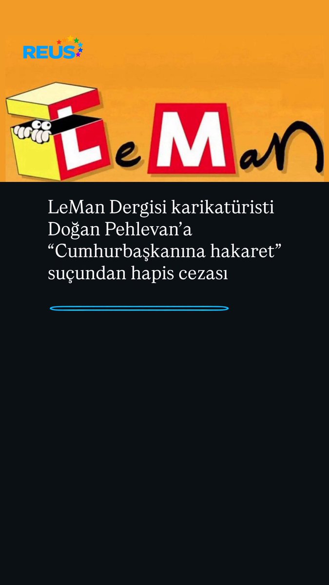 reus_eu's tweet photo. LeMan Dergisi karikatüristi Doğan Pehlevan, “Cumhurbaşkanına hakaret” suçlamasıyla yargılandığı davada 11 ay 20 gün hapis cezasına çarptırıldı.

Mahkeme, suçlamaya konu olan X hesabının Pehlevan’a ait olduğunun kanıtlanmadığı yönündeki savunmaya rağmen mahkûmiyet kararı verdi. https://t.co/qIbHCMneD3