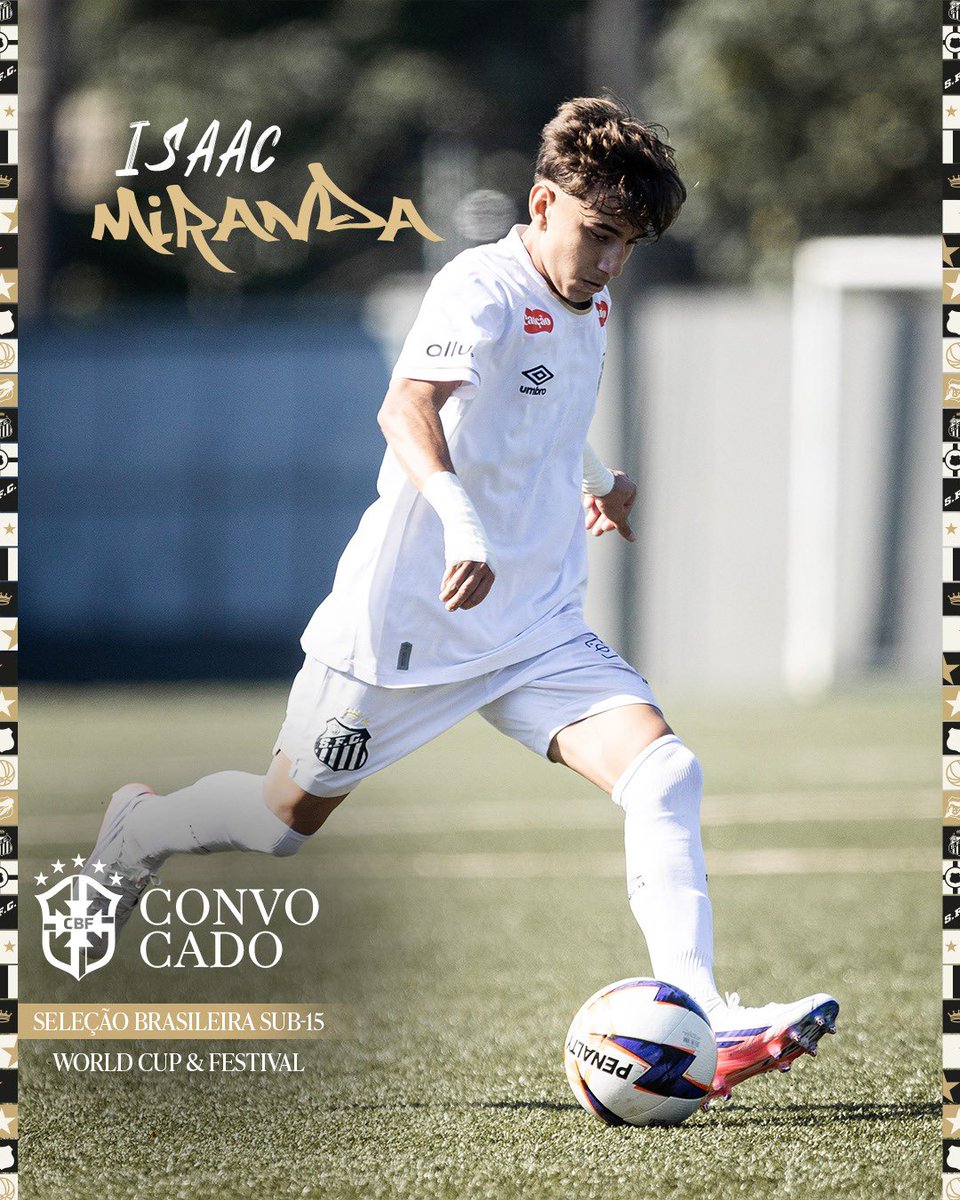 SantosFC's tweet photo. ISAAC MIRANDA CONVOCADO! 🇧🇷🐳
O #MeninoDaVila Isaac Miranda foi convocado para representar a Seleção Brasileira na Copa do Mundo e Festival da categoria. A competição vai acontecer em Baku, no Azerbaijão, entre os dias 22 e 30 de outubro. Vai pra cima deles, Isaac! https://t.co/g9PaDJtlDb