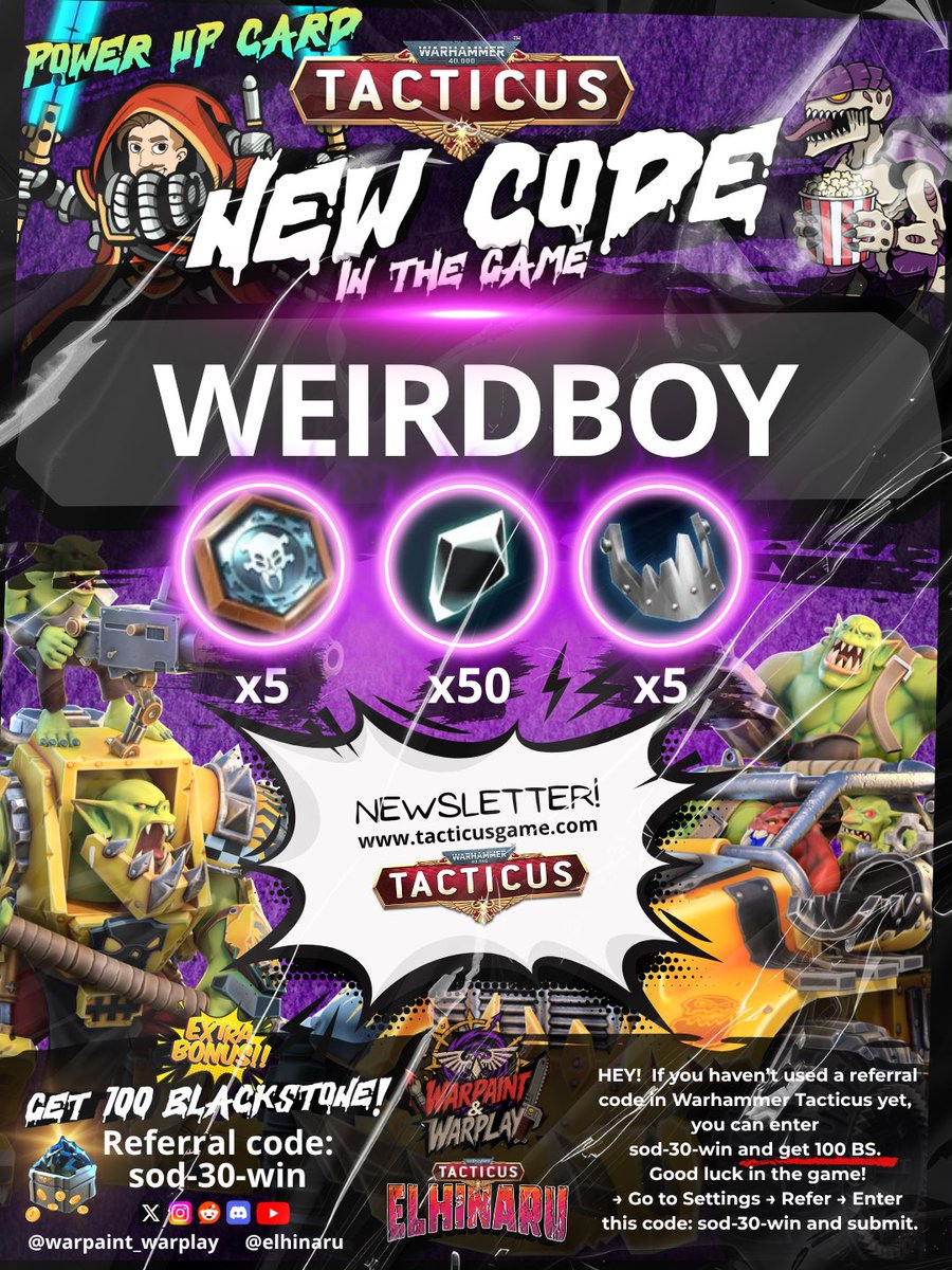 elhinaru's tweet photo. New Code (6 October 2026) Warhammer 40000 Tacticus. Power up Card. https://t.co/i8Xb62N5dx