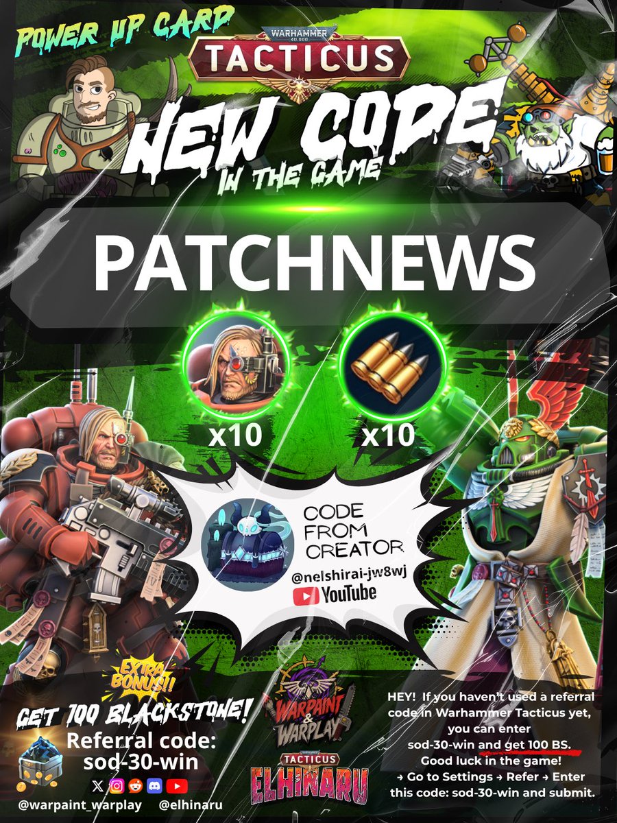 elhinaru's tweet photo. 2nd New Code (6 October 2026) Warhammer 40000 Tacticus. Power up Card. https://t.co/ghB1bgSccm