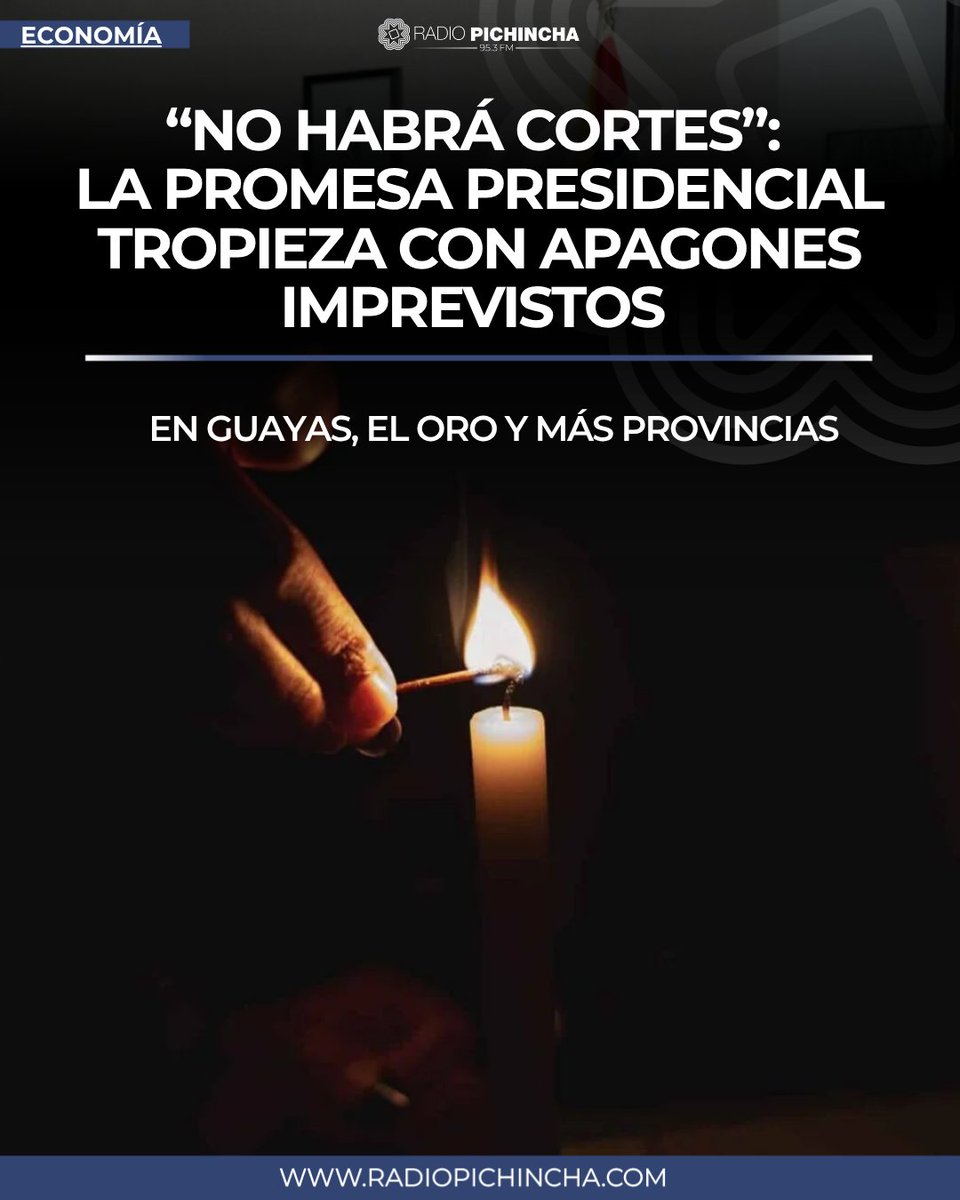 radio_pichincha's tweet photo. 📈#ECONOMÍA | Pese a las promesas del presidente Daniel Noboa de proteger el suministro residencial, el colapso de transformadores, los rezagos en la red de transmisión señalados por Cenace y el peligroso descenso de la cota de Mazar y el caudal de Coca Codo Sinclair levantan alertas sobre futuros apagones.
#LaRadioDeLosDetalles
Los detalles 
https://t.co/WkFswmPogW