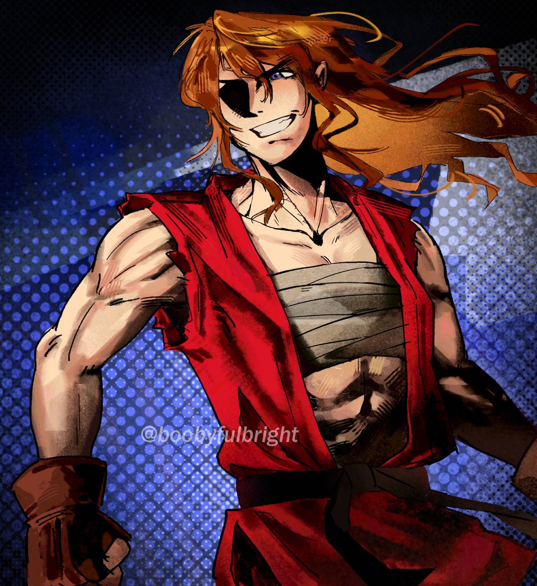 BoobyFulbright's tweet photo. Comm for @curiosityman2 
Athena Cykes as Ken Masters from Street Fighter https://t.co/0kWwSa0GK3