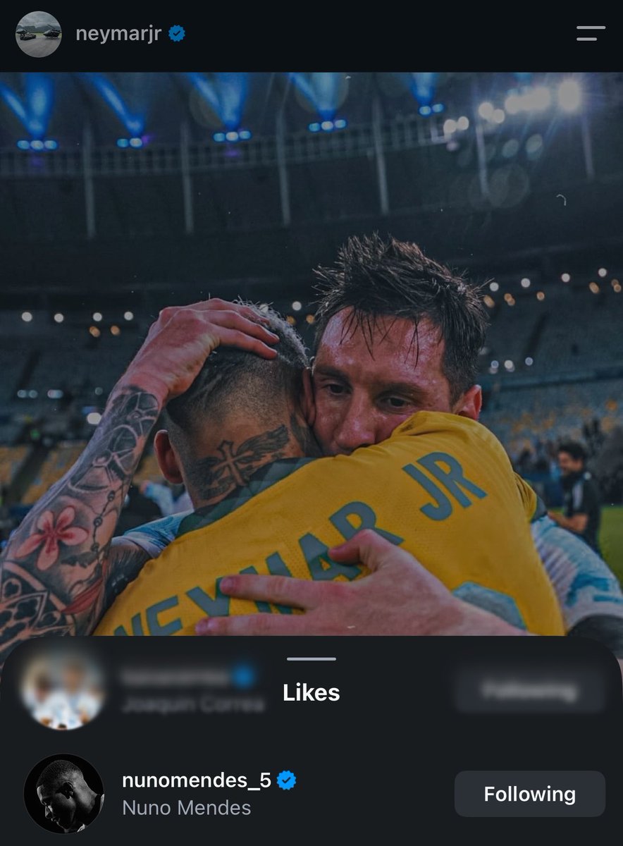 M10GOAT's tweet photo. البرتغالي نونو مينديز يضع إعجاب على بوست توديع نيمار للأسطورة ليو ميسي ❤️ https://t.co/QL1Cynys97