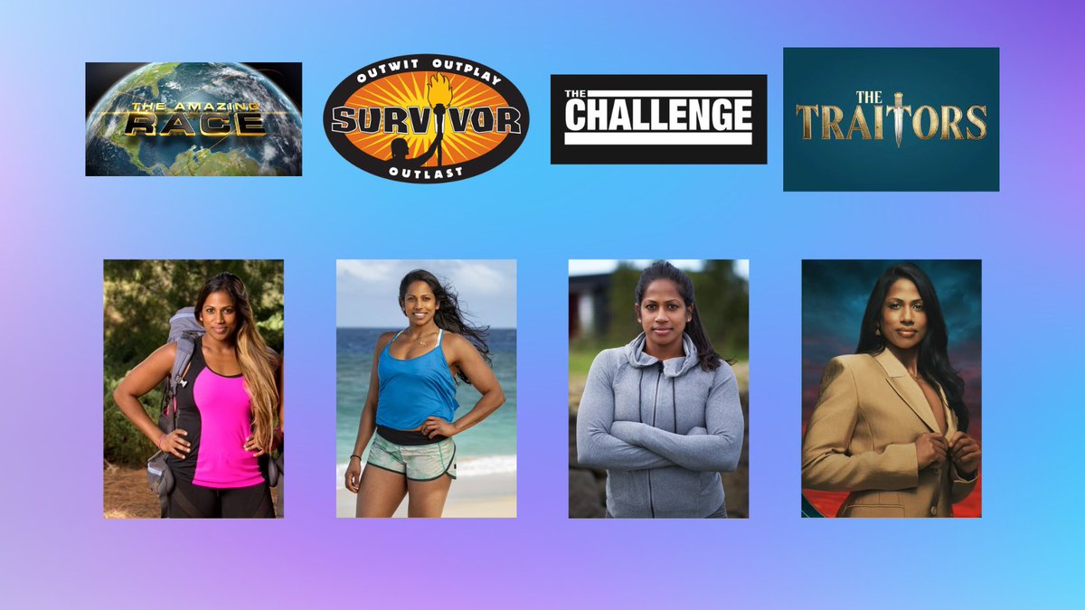 bbgodgela's tweet photo. of the 5 "main" reality competition shows (survivor, big brother, the amazing race, the challenge, and the traitors), natalie anderson is the only person to compete on 4 of them

this thread contains the 16 players to compete on at least 3/5 of the shows 

#Survivor51 #BB28 #TheAmazingRace #TheChallenge42 #TheTraitorsUS
