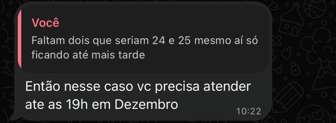 Di_swz's tweet photo. “Ah porque vamos negociar com o patrão liberdade pro empregado” eu tendo que trabalhar 1h a mais todos os dias porque como petista safada que eu sou quero folgar (vejam que audácia) no NATAL quando a clínica tá FECHADA https://t.co/rPN0ihM0mE