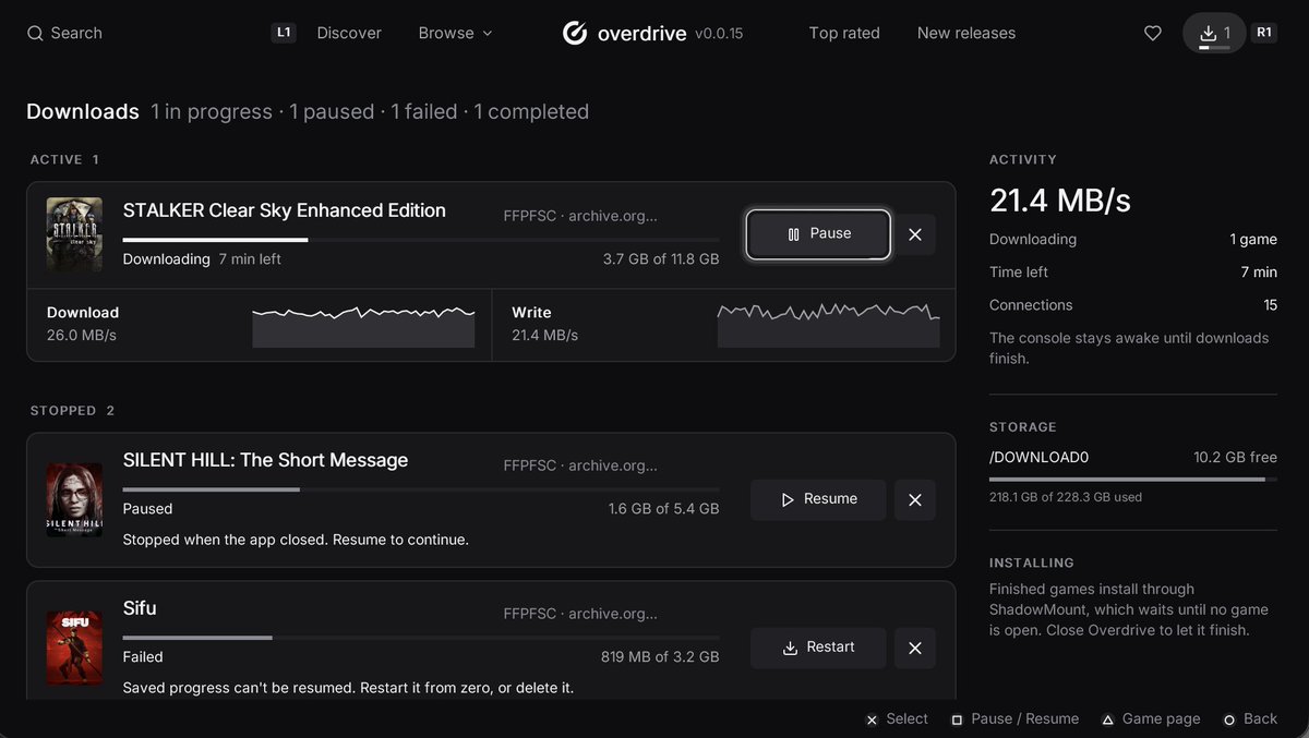 rafael77409's tweet photo. overdrive: download manager screen

keep your downloads in track

ps5 jailbroken game store

it's coming... https://t.co/zrwaFZHbE7