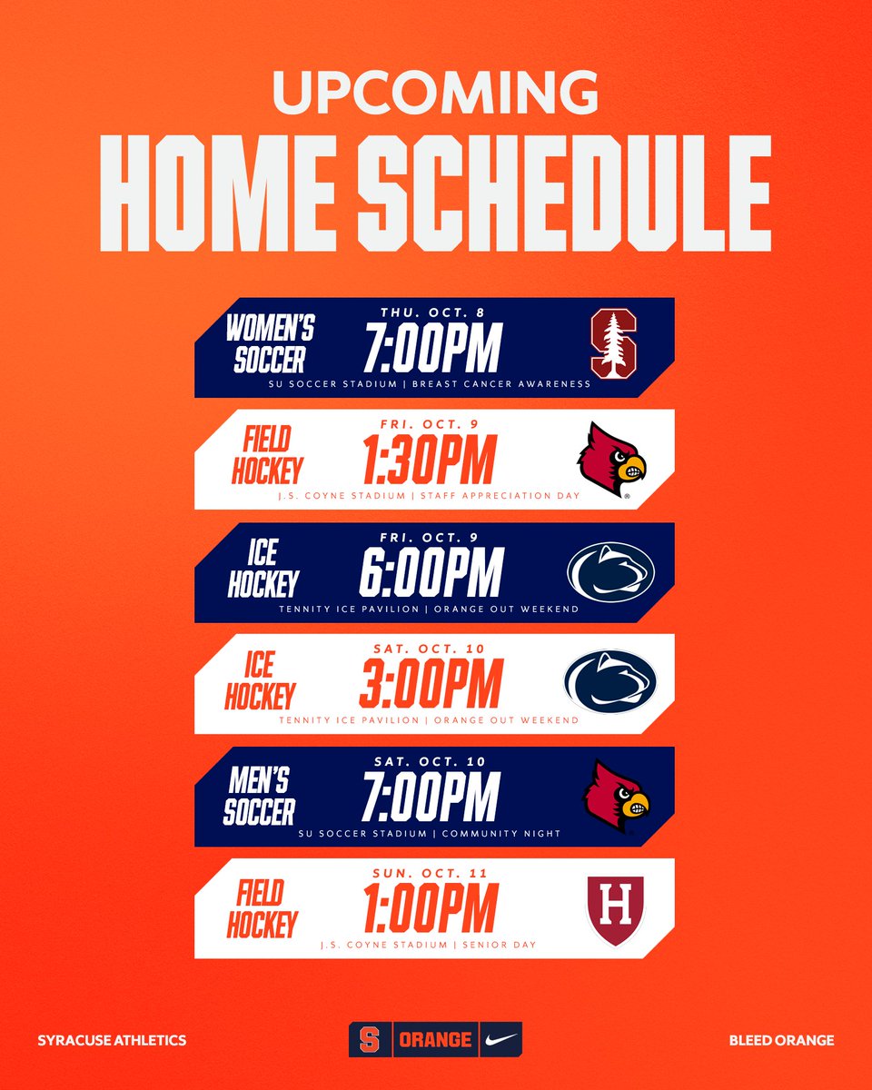 CusePromos's tweet photo. A whole lot of Orange at home this week!π
Don't miss @CuseIce's ORANGE OUT series against Penn State this Friday and Saturday at Tennity! ππ§‘
#LetsGoOrange https://t.co/7x09ejtnWI