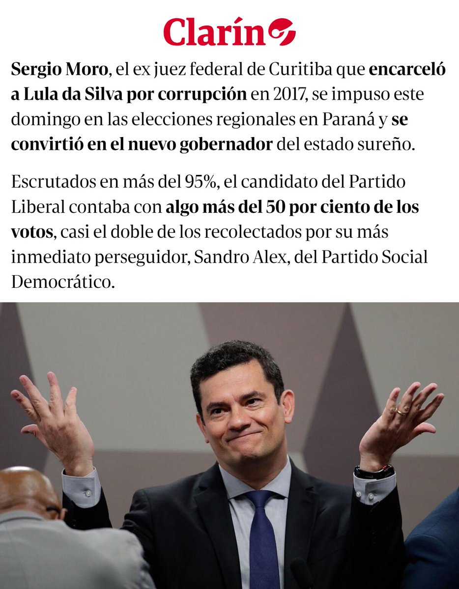 porquetendencia's tweet photo. "Sergio Moro":
Porque ganó las elecciones y será el nuevo gobernador del estado de Paraná en Brasil https://t.co/meMnt4Qtjm