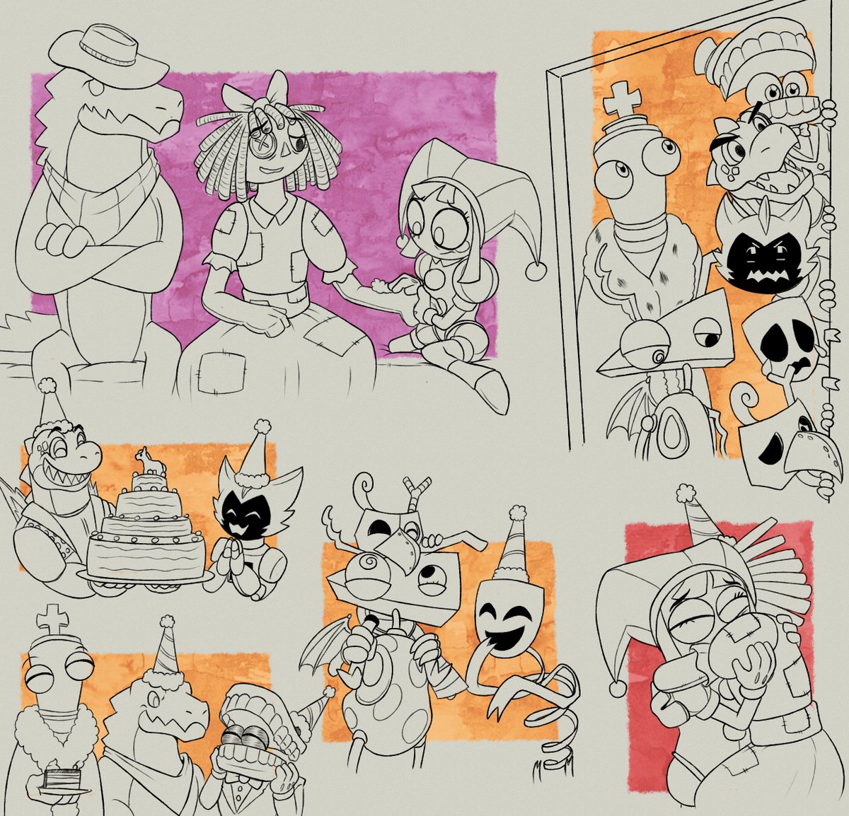 DoragonRayen's tweet photo. A few months ago, I had a dream where Ragatha was kidnapped by Eniac (an OC that isn't mine XD) and he tried to make her abstract using memories of her mother; in the end, Pomni and Gummigoo rescued her XD.

#TADC #Pomni #Ragatha #Ragapom https://t.co/NC5WIHB7Hg