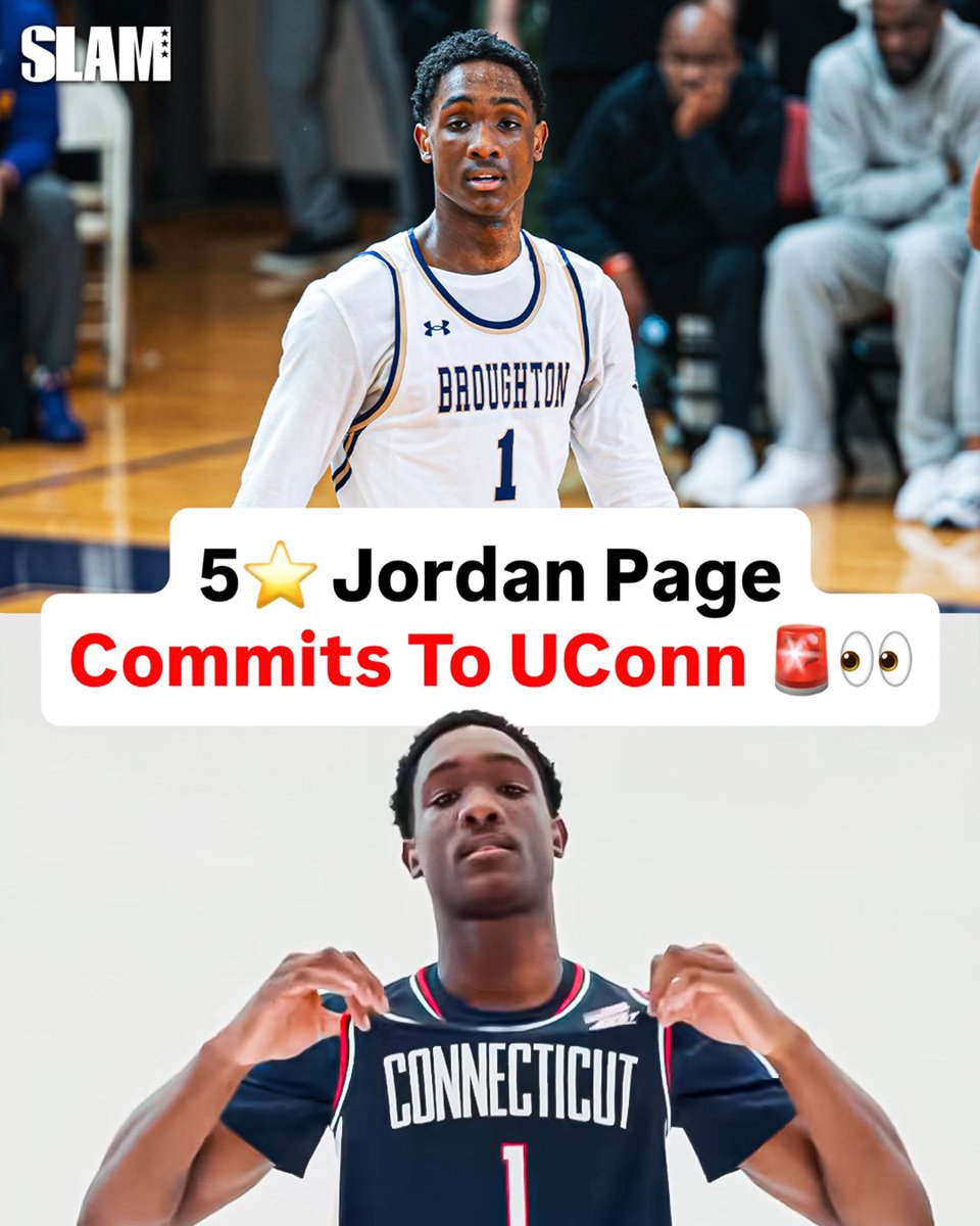 SLAM_HS's tweet photo. Top-15 ranked Jordan Page commits to UConn 🚨

The Huskies land their second 5⭐️ 2027 commit. @jpagefive @slam_university https://t.co/bSiPc8XVJL