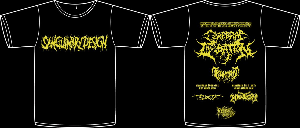 AmputatedVein's tweet photo. 【10月15日販売終了】
※フェイスタオルとTシャツの会場販売分は価格が高くなります。

Sanguinary Design Vol.06
CEREBRAL INCUBATION Tokyo Japan Show 2026 with Slamming Guest TRAUMATOMY

前売りチケット＆アップグレード販売中。
※アップグレードは10月15日販売終了となります。
※ドリンク代は別途必要となります。

お買い求めはAmputated Vein Records Online Storeにて。
https://t.co/YErGlUCFtC

以下それぞれのチケット等へのダイレクトリンクとなります。

----------------------------------------------------------------

【2026年11月20日（金）初台WALL】
出演 Cerebral Incubation（NV,USA）、Traumatomy（Russia）、DC
開場 17:30 / 開演 18:00 / 終演 21:00

●一般チケット　8,500円（税込）
※投げ銭システムなので、支援金をプラスしていただける方は金額を書き換えてカートに入れてください。
https://t.co/eenWsbbZfG

●20歳以下チケット　3,000円（税込）
※入場時に要身分証明書提示
https://t.co/cJUZbfBFy4

●障がい者割引チケット　5,500円（税込）
※入場時に要障がい者手帳提示
https://t.co/X0lJxFwA7u

★7大特典付きアップグレード　チケット代＋7,500円（税込）
※14:15に会場に来られる方
①フルカラーフェイスタオル（オリジナルデザイン / サイズ340×850mm / 国内生産）進呈
②リハーサル見学
③A3ポスター進呈
④バックステージパス進呈（バックステージには立ち入りできません）
⑤Cerebral IncubationとTraumatomyとDCのセットリスト進呈（交渉中）
⑥当日のタイムテーブル進呈
⑦優先入場
https://t.co/Fkp0258RxJ

----------------------------------------------------------------

【2026年11月21日（土）西永福JAM】
出演 Cerebral Incubation（NV,USA）、Traumatomy（Russia）、Kruelty
開場 17:30 / 開演 18:00 / 終演 21:00

●一般チケット　8,500円（税込）
※投げ銭システムなので、支援金をプラスしていただける方は金額を書き換えてカートに入れてください。
https://t.co/hTOrfWJKaS

●20歳以下チケット　3,000円（税込）
※入場時に要身分証明書提示
https://t.co/IY0NhVnBPo

●障がい者割引チケット　5,500円（税込）
※入場時に要障がい者手帳提示
https://t.co/Pvyhgvyxzg

★7大特典付きアップグレード　チケット代＋7,500円（税込）
※14:15に会場に来られる方
①フルカラーフェイスタオル（オリジナルデザイン / サイズ340×850mm / 国内生産）進呈
②リハーサル見学
③A3ポスター進呈
④バックステージパス進呈（バックステージには立ち入りできません）
⑤Cerebral IncubationとTraumatomyとKrueltyのセットリスト進呈（交渉中）
⑥当日のタイムテーブル進呈
⑦優先入場
https://t.co/oqpuCcWY3W

----------------------------------------------------------------

【イベントアップグレードオプション】

★フェイスタオル付きアップグレード　チケット代＋3,500円（税込）
https://t.co/IjHds50649

★ブラックTシャツ付きアップグレード　チケット代＋5,000円（税込）
●Mサイズ
https://t.co/UNa8d57Aps

●Lサイズ
https://t.co/bJ1wYkvZwI

●XLサイズ
https://t.co/CXOmp1bELF

●XXLサイズ
https://t.co/PeaNHVLjo7

★バニラホワイトTシャツ付きアップグレード　チケット代＋5,000円（税込）
●Mサイズ
https://t.co/kQGRVGezTT

●Lサイズ
https://t.co/DPL38yPMDn

●XLサイズ
https://t.co/f58vzUv01q

●XXLサイズ
https://t.co/1wpACJVXga

----------------------------------------------------------------

一般前売りチケットは20日はDCさん @DC110STYLE とWALLさん @LIVEHOUSE_WALL 、21日はKrueltyさん @krueltyjphc とJAMさん @nishieifukuJAM でも取り置きできます。

よろしくお願いいたします。