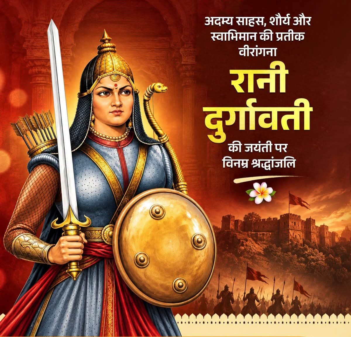 KailasSanatani's tweet photo. अपने अदम्य साहस, पराक्रम और राष्ट्रनिष्ठा से मातृभूमि की रक्षा के लिए सर्वस्व न्योछावर करने वाली चंदेल वंश की वंशज, महान वीरांगना रानी दुर्गावती की जयंती पर विनम्र श्रद्धांजलि।

उनका शौर्य व त्याग मातृशक्ति के अद्भुत सामर्थ्य का प्रतीक है, जो हम सभी के लिए एक प्रेरणा है। https://t.co/344Pt0MSxh