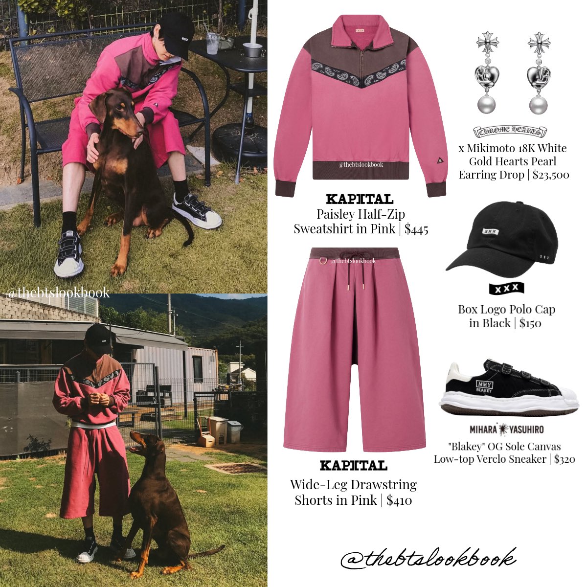 thebtslookbook's tweet photo. Jungkook wore a “Paisley Sweatshirt and Shorts” by Kapital, “Pearl Earrings” by Chrome Hearts x Mikimoto, “Box Logo Cap” by God Selection and “Blakey Sneaker” by Mihara Yasuhiro

#jungkook #jeonjungkook 
#정국 #BTS #thebtslookbook #방탄소년단 #jungkookstyle #btsstyle https://t.co/xTa1egdcK7
