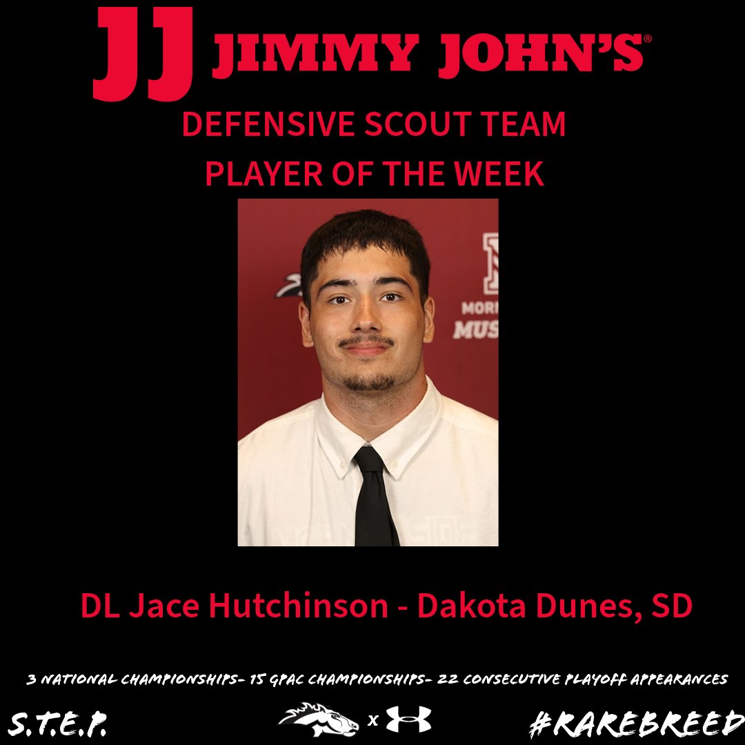 MsideFootball's tweet photo. Congrats to our week 5 award winners vs Dakota Wesleyan. Presented by @jimmyjohns 
Player of the game: Juven Hudson
Defensive Scout: Jace Hutchinson
Offensive Scout: Chase Koehler
Position Group of the Week: Running Backs! https://t.co/x6Wz5FYMqZ