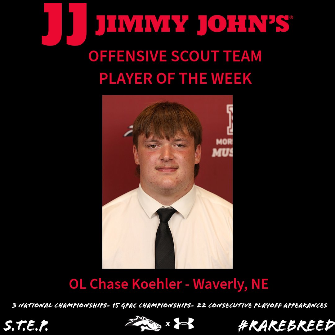 MsideFootball's tweet photo. Congrats to our week 5 award winners vs Dakota Wesleyan. Presented by @jimmyjohns 
Player of the game: Juven Hudson
Defensive Scout: Jace Hutchinson
Offensive Scout: Chase Koehler
Position Group of the Week: Running Backs! https://t.co/x6Wz5FYMqZ
