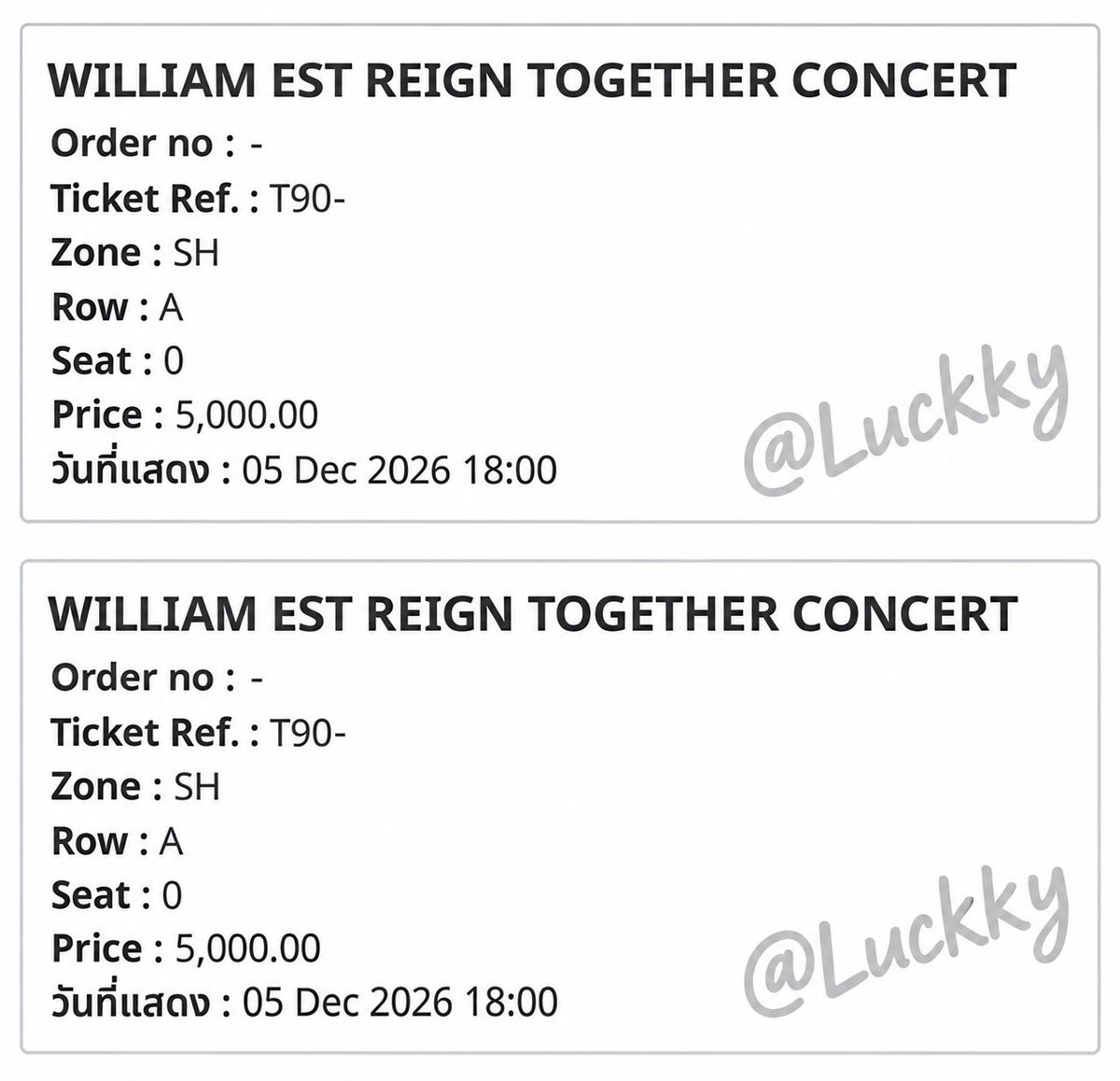 LuckkyLuckTickt's tweet photo. #WilliamEstConcert

ปล่อย โซน SH 2ที่นั่งติด โซน5000
ยังว่าง ใครสนใจDM
ปล่อยupหลักร้อย https://t.co/kbRYDovHCP