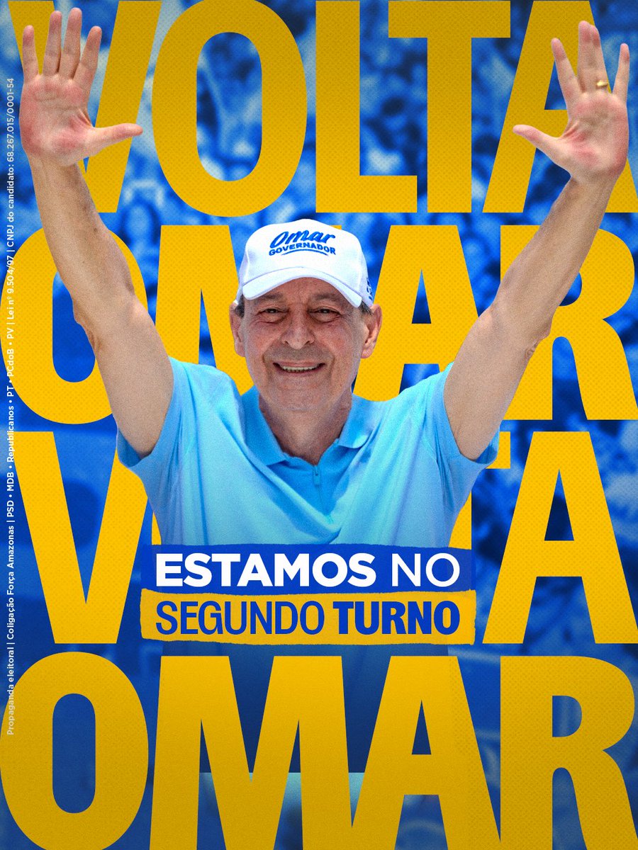 OmarAzizAm_'s tweet photo. Obrigado, meu Amazonas! 

Esse segundo turno tem a força de vocês. https://t.co/YX2l80SVvH