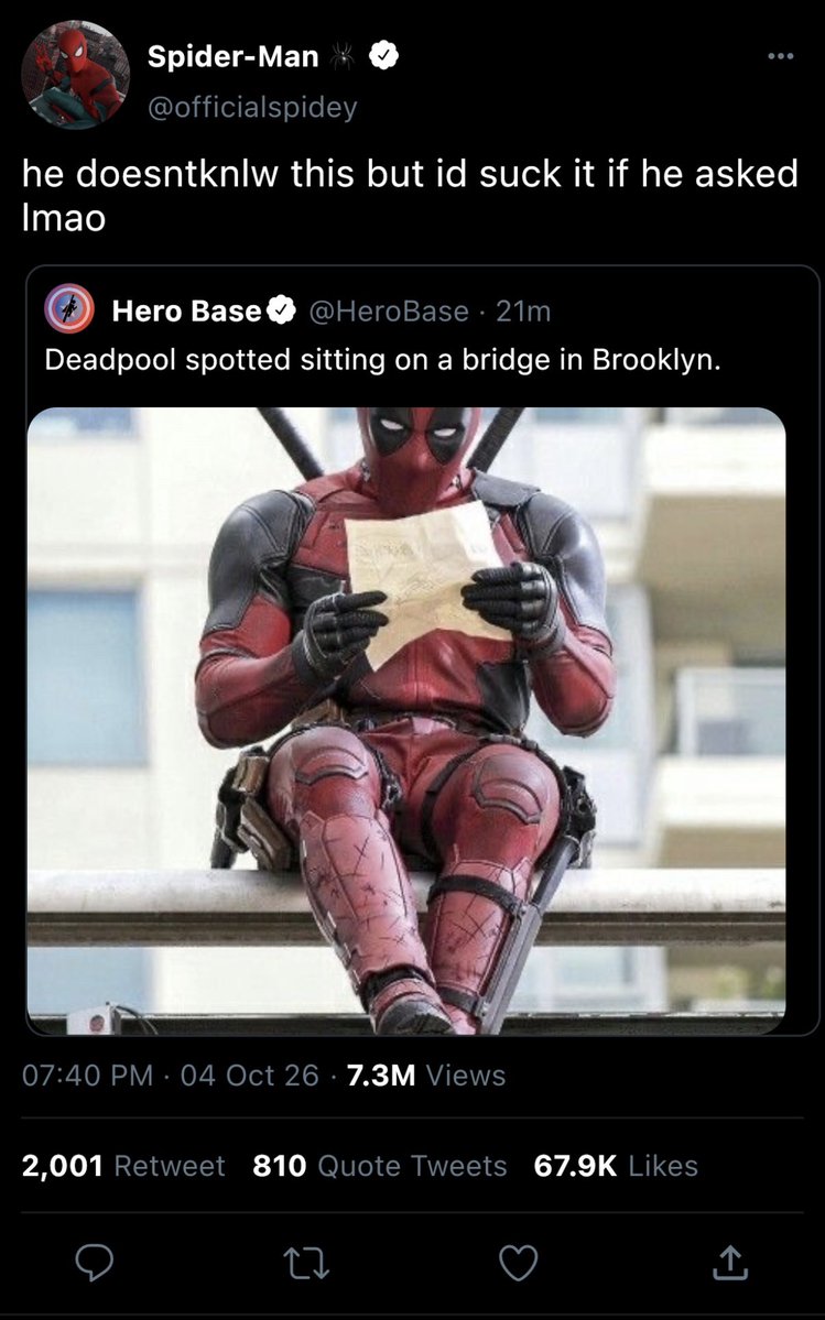 spideysomnia's tweet photo. short #spideypool smau peter please check your account please
1/2 https://t.co/ezgjU9I2hn