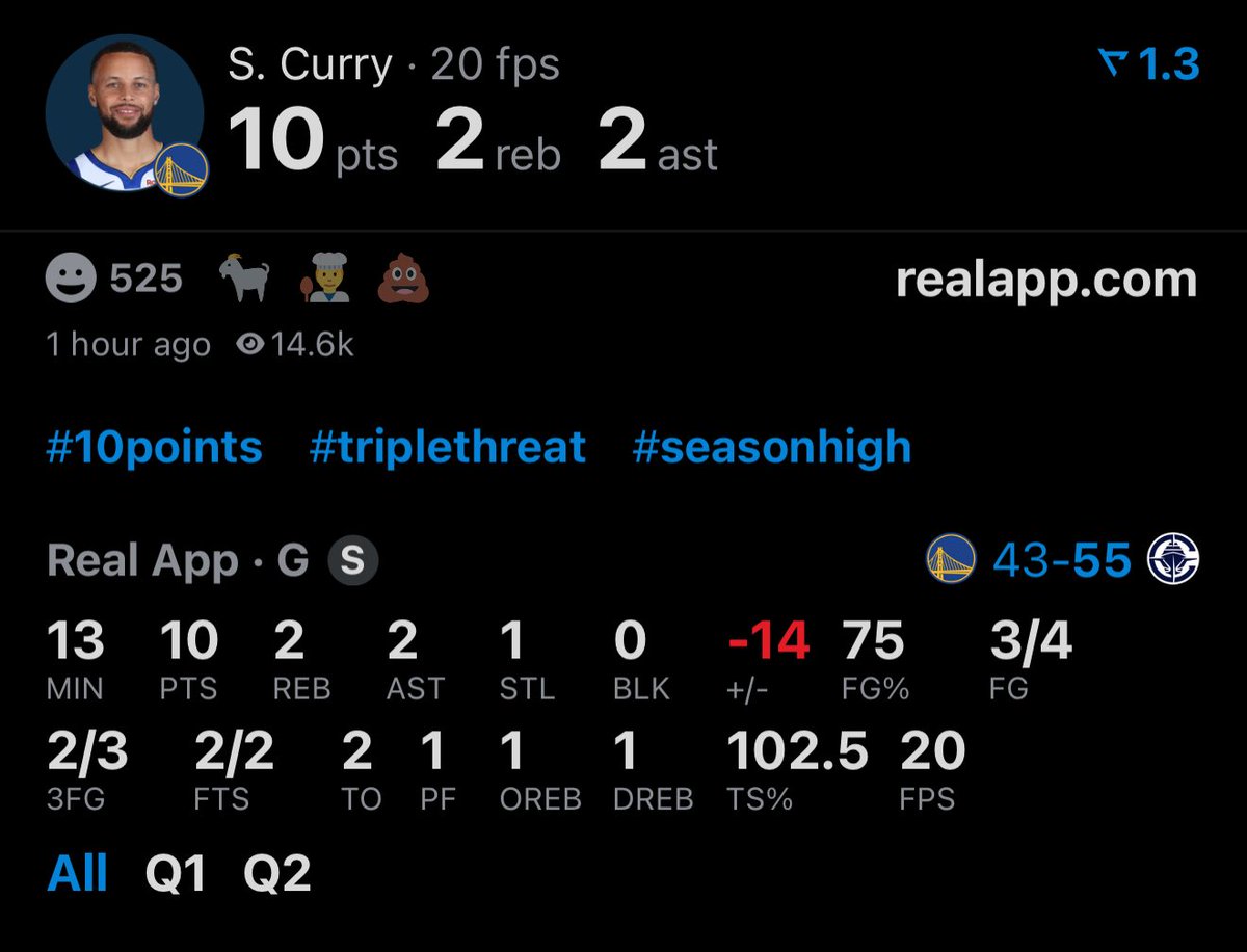 realapp's tweet photo. Steph Curry in 13 minutes:

10 PTS
102.5% TS https://t.co/9hPvxu50Nn